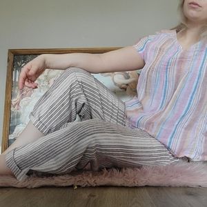 Vintage Linen and Cotton Neutral Striped Pants